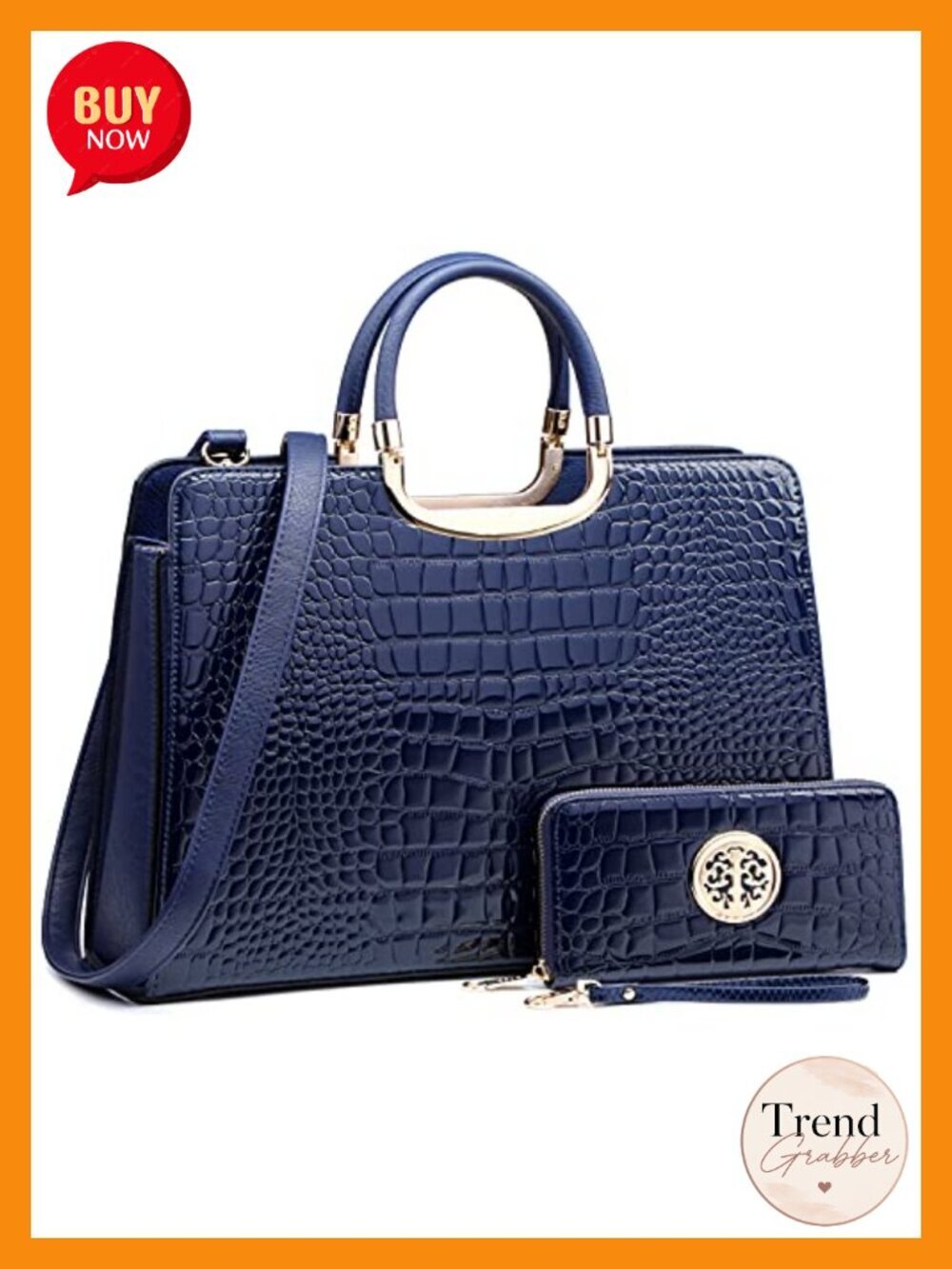 Vegan PU Croco Textured Satchel Tote with Matching Wallet
